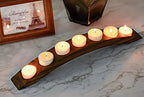 Long Wooden Bridge Tealight Candle Holder, 7 Holes - Candle Centerpieces for Tables - Rustic Wooden Color - color: Rustic Wooden Color