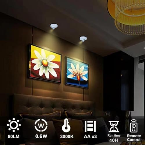 HAMVIDNE LED Spotlight, Battery Operated Picture Lights, Uplighting Indoor, Puck Lights with 2 Remote, Dimmable Spot Up Light for Wall Display Dartboard Painting Artwork Accent - color: White Silver, size: 2 Pack