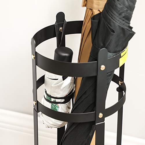 SONGMICS Umbrella Stand, Steel Round Umbrella Holder Rack, 7.7 x 7.7 x 21.7 Inches, with Detachable Drip Tray, for Entryway, Office, Stable, Assembly Required, Matte Black ULUC28BK - size: 7.7”D x 7.7”W x 21.7”H