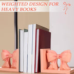 2 Pcs Pink Bow Bookends Coquette Home Decor Cute Sculpture Book Ends Resin Pink Bookends Shelves Bow Nursery Decoration for Bedroom Home Office Nursery Decor Birthday Gift - style: Bow