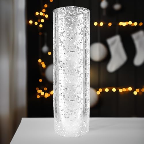 WGVI Hurricane Candle Holder Sleeve, W: 4", Ht: 16", Silver Speckled Glass Cylinder Open Both Ends, Chimney Tube Shade, 1 Piece - size: 4x16"H