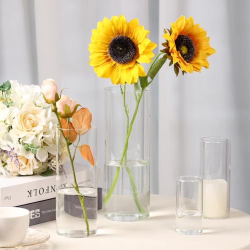 Fixwal 12pcs Clear Glass Cylinder Flower Vases, 4, 6, 8, 10 Inch Tall Cylinder Vases for Centerpieces, Glass Flower Vase Floating Candle Holder Vase for Table Shelf, Party, Wedding, Home Decor - size: 12pcs