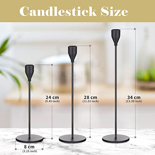 Potchen 27 Pack Black Candles Holder, 9 Sets Metal Taper Candlestick Holders Fit 0.75 Inch Thick Pillar Candles, Vintage Modern Candle Sticks Centerpiece Decor for Wedding Home Dinning Anniversary - color: Black
