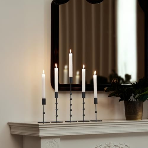 Black Candlestick Holders, Beaded Metal Taper Candle Stick Holders, Set of 3 Candle Holder for Fall Decorations, Tapered Candle Holders, Thanksgiving Table Centerpiece, Halloween Gothic Decor - color: Black