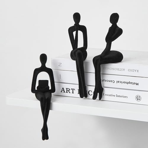 XINXUAN Statue Home Decor - Modern Bookshelf & Desk Decor - 3 Piece Set (Flocking - Black) - color: Flocking - Black