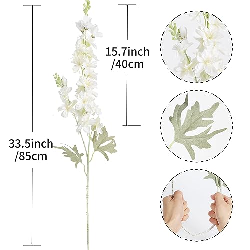 8PCS White Delphinium Artificial Flowers Larkspur Fake Flowers 33.5in Long Stem Faux Silk Flowers Bulk for Tall Vase for Home Wedding Floral Arrangement Centerpiece Table Decorations (White) - color: White