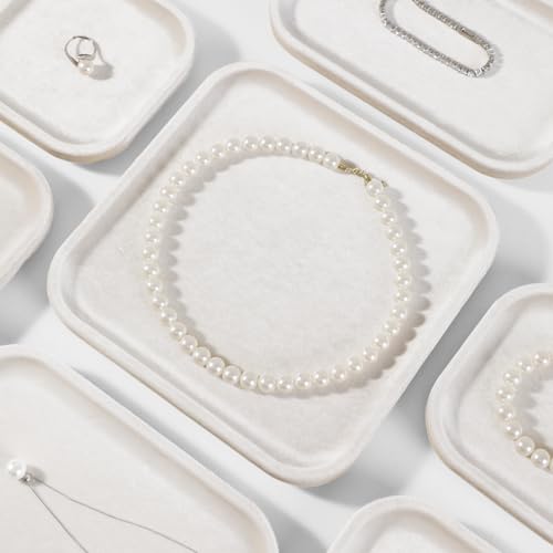 Resilient Velvet Jewelry Display Tray for Ring Earrings Bracelet Necklace, Flat Jewellery Dish for Showcase Store Retail Counter Exhibition Photography Livestream (Light Beige, Large) - color: Light Beige, size: Large