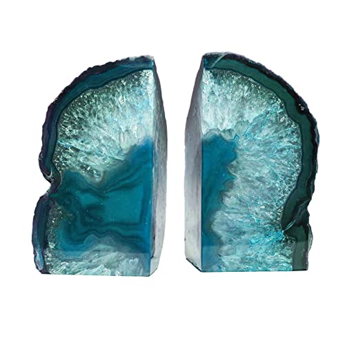 AMOYSTONE Teal Agate Bookends, Large Decorative Crystal Stone Ends 4-6 LBS for Heavy Books, Perfect for Study Room and Office Bookshelf Decor - color: Teal, size: 4-6 Pounds