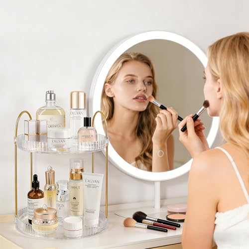 360° Rotating Makeup Organizer 2 Tier Large Capacity Perfume Skincare Tray for Dresser Spinning Bathroom Counter Organizer for Vanity Lazy Susan Turntable Storage for Kitchen, Clear - size: 2 Tier