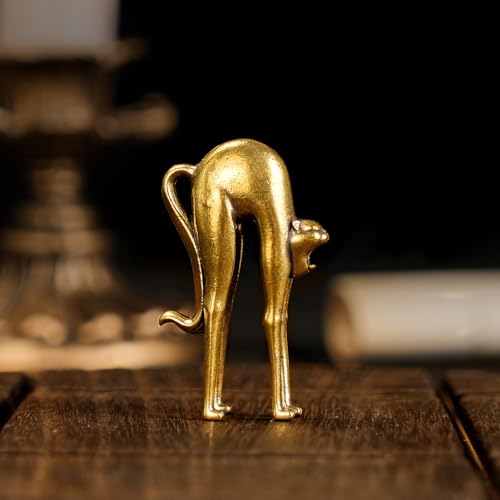 CHOVY Retro Handcrafted Stretching Cat Sculpture - 100% Solid Brass Elegant Desk & Tabletop Decor, Collectible Art Ornament for Home & Office | Unique Gift for Cat Lovers - style: Stretching cat