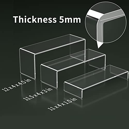 HIIMIEI Acrylic Display Riser, 6 Pcs 12" Large Acrylic Risers, Thickened to 5mm Clear Rectangular Display Shelf for Cupcake Stand, Tiered Display Stand for gemstone, curio, figurines, Collectibles - size: 12'' - 6PCS