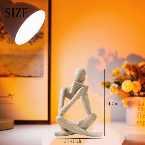Reading Thinker Statue, Sculptures Abstract Art Ornament, Modern Aesthetic Figurine Decoration Set of 2 Status for Home Living Room Bedroom Office Shelf Table Desk Bookshelf Decor (Sandstone) - color: Sandstone