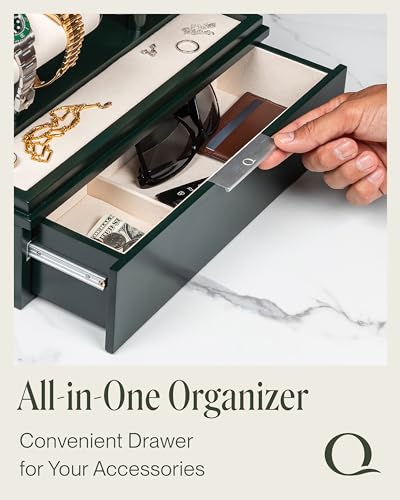 QWATCH Watch Stand Display Case - Acrylic Watch Box for 2 or 4 Watches with Jewelry Valet Tray and Drawer - color: Double - Green / Ivory