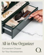 QWATCH Watch Stand Display Case - Acrylic Watch Box for 2 or 4 Watches with Jewelry Valet Tray and Drawer - color: Double - Green / Ivory