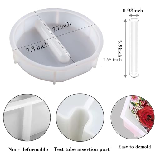 Large Vase Resin Molds, Round Silicone Molds for Epoxy Resin, Deep Resin Mold for Flowers w/3 Test Tubes, 3D Resin Art Molds for Flowers Preservation, DIY Gifts, Wedding Valentine Home Decors - size: Round