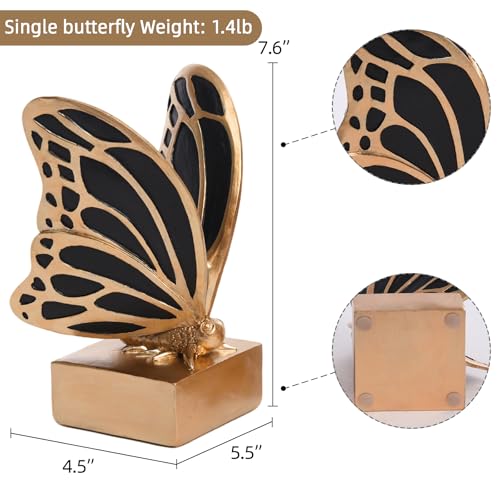 Vintage Brass Butterfly Bookends,Resin Book Ends for Shelves,Heavy Duty Decorative Bookends,Creative Book Stopper Holder Decor for Desk Home Office,Shelf Decoration,Gifts for Mother's Day - color: Black Brass