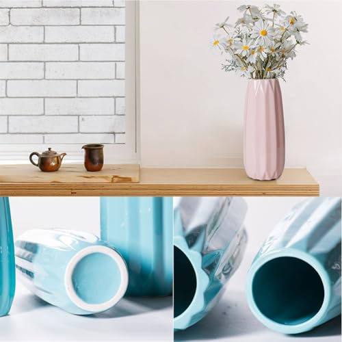 Blue Ceramic Vase 7.3 Inch - Glossy Minimalist Nordic Flower Vase for Home Decor, Perfect for Dried/Fresh Flowers, Wedding Centerpiece, Housewarming Gift for Christmas, Mother’s Day, Valentine’s Day - color: Blue
