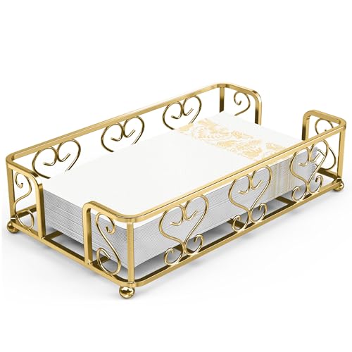 Gold Guest Towel Holder Tray for Bathroom – Napkin Organizer for Disposable Hand Paper Towels, Vanity Countertop Napkin Holder, Modern Bathroom Accessory for Guest Use and Décor - color: F- Matt Gold Guest Towel Holder Tray, size: Guest Towel Holder