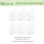 Glasseam Glass Cylinder Vase in Bulk: 12pcs Clear Small Bud Flower Vases for Centerpieces - Modern Hurricane Pillar or Floating Candle Holder for Wedding Party Table Living Room Home Decor, Tall 6"+7"