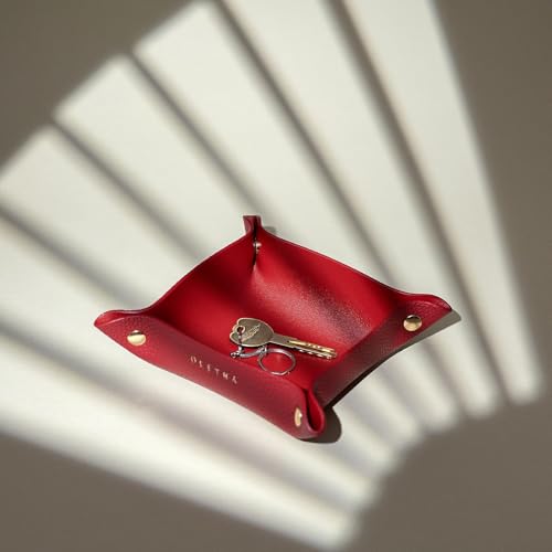 OLETHA Small Foldable Valet Tray - Aesthetic Desk Organizer for Home, Office & Travel - Portable Catch All Bowl for Keys, Jewelry & Essentials - Red - color: Red
