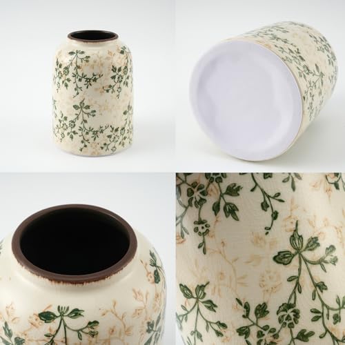 Green Vintage Vase, Chinoiserie Floral Vases, Retro Ice Cracked Ceramic Large Vases for Home Decors, Living Room, Bookshelf, Office, Grand Millennial Decor, Chinoiserie Decors, Tuscan Decor- 7.8 Inch - color: D12