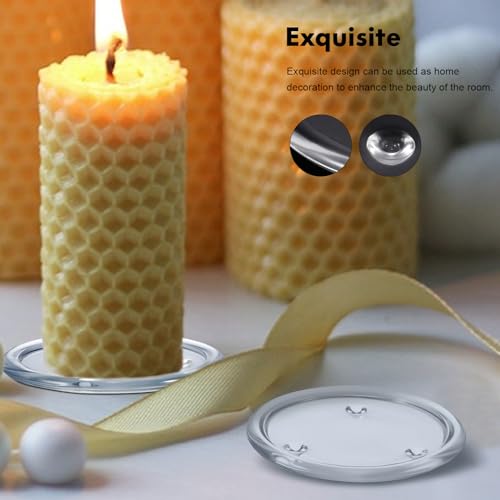 HOMSFOU Clear Glass Pillar Candle Holder Plates, 5.11 Inch Round Crystal Tray - Glass Plate for Aromatherapy Candles, Home Decor, Wedding Banquet, 2 Pack