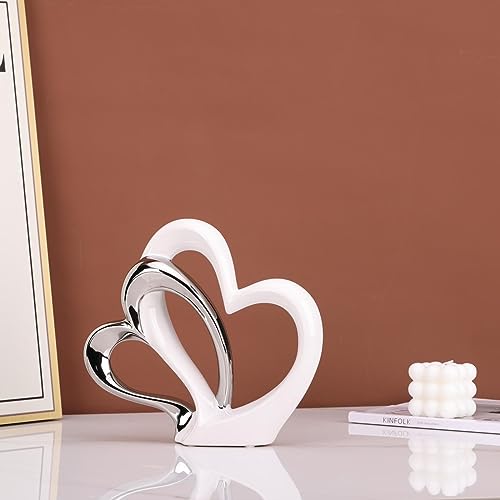LCCCK Dubble Heart Statue Sculpture - Ceramic Heart Figurines Porcelain, Modern Love Statues Couple Romantic Bedroom Table Mantel Decor - Wedding Valentine Day Ornament