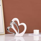 LCCCK Dubble Heart Statue Sculpture - Ceramic Heart Figurines Porcelain, Modern Love Statues Couple Romantic Bedroom Table Mantel Decor - Wedding Valentine Day Ornament