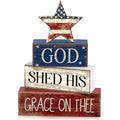 CroBlissful 4 Pcs 4th of July Decorations Patriotic Memorial Day Tabletop Decoration Red White Blue Table Centerpieces Sign for Office Tiered Tray Home Shelf 250th Anniversary(God Star) - style: God Star