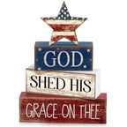 CroBlissful 4 Pcs 4th of July Decorations Patriotic Memorial Day Tabletop Decoration Red White Blue Table Centerpieces Sign for Office Tiered Tray Home Shelf 250th Anniversary(God Star) - style: God Star