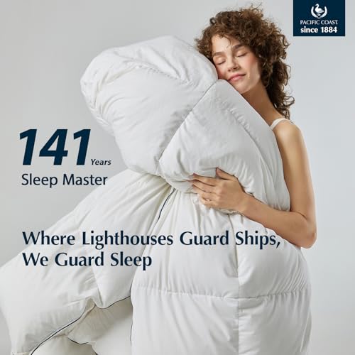 Pacific Coast Goose Feather Down Fiber Comforters Twin Size, Extra Fluffy White Duvet Insert, Ultra-Soft, Breathable, All Season Hotel Luxury Bedding Comforters, 8 Corner & Center Loops (68"x90") - size: Twin