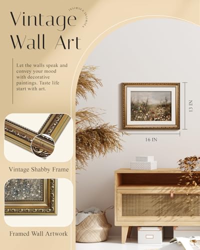 InSimSea Gold Picture Framed Wall Art, Living Room Classical Wildflower Field Meadow Flowers Canvas Print Wall Decor, Vintage Landscape Home Farmhouse Decor, Antique Paintings with Frame 13x16inch - color: Blooming Meadow, size: 16"L x 13"W
