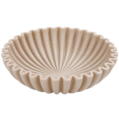 YMXYJM Large Decorative Bowl, Modern Handicraft Bowls for Home Decor, Fruit Bowl for Kitchen Counter, Ruffle Decor, Stylish Key Bowl for Entry Table, Artificial Stone Beige - color: Beige