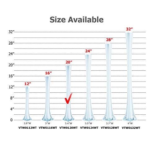 WGV Eiffel Tower Vase Bulk, Open 1", Height 20", (Multiple Sizes Choices) White Glass Floral Container with Sturdy Base, Flower Centerpiece for Wedding Event Home Decor, Arts Crafts, 12 Pieces - color: White (1 Case), size: 20"H