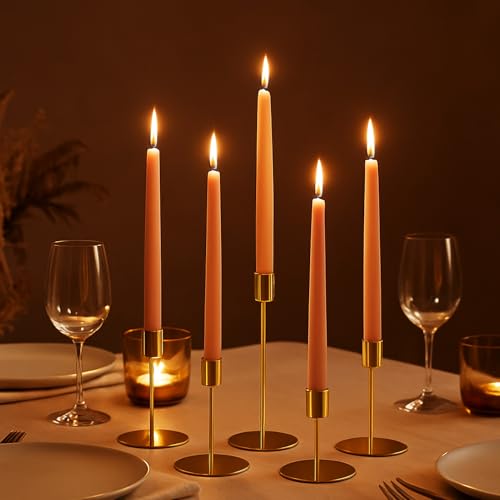 Smtyle Gold Taper Candle Holders for Candlesticks Set of 5 Matte Finial for Wedding Dining Table Centerpiece,Golden Birthday Gifts Decor - color: Gold-p5