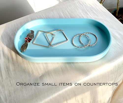 Blue Small Tray (10 inch), Oval Tray for Kitchen Counter, Bathtub Bathroom Vanity Items, Countertop Organizer, Coffee Accessory, Bar, Serving Seasoning, Salt and Pepper, Soap, Perfume. - color: Blue, size: 10.2" x 5.5" x 1.1"