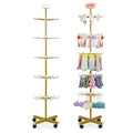 Retail Display Stand 5 Tier Metal Spinning Display Rack with Wheels Keychain Jewelry Stocking Hat Display Stand with Hooks for Malls, Showroom, Retail Store (Gold) - color: Gold