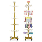 Retail Display Stand 5 Tier Metal Spinning Display Rack with Wheels Keychain Jewelry Stocking Hat Display Stand with Hooks for Malls, Showroom, Retail Store (Gold) - color: Gold
