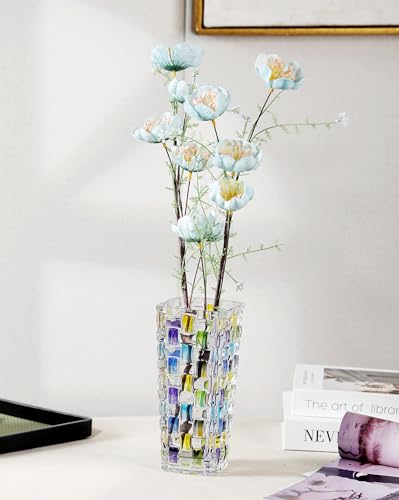 Magcolor Hand Painted Blue Woven Glass Vase -Crystal Flower Vase- 7.7 inch, Glass Plant Vase for Floral Arrangements, Centerpieces, Weddings, Housewarming, Centerpiece Home Deco. - color: Blue