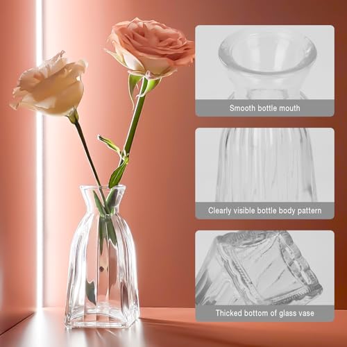 Glass Bud Vase Clear Bud Vases Set of 4 for Centerpieces, Vintage Glass Flower Vases in Bulk Suitable for Weddings, Parties or Home Decoration