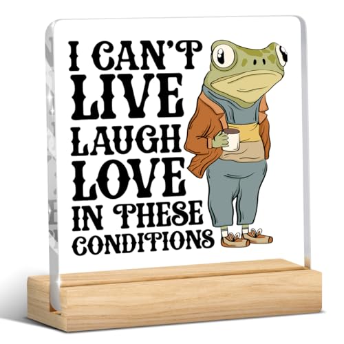 Frog Funny Office Decor Funny Desk Decor Sarcastic Gifts Coworker Gifts Acrylic Humor Gift for Women Men Boss Coworker Home Office Decorations - color: I Can't Live Laugh Love' In These Conditions