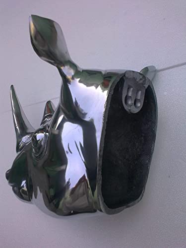 DECORVOID Large Metal Rhino Head Wall Sculpture – Unique Aluminum Figurine for Bold Home, Office, or Restaurant Décor