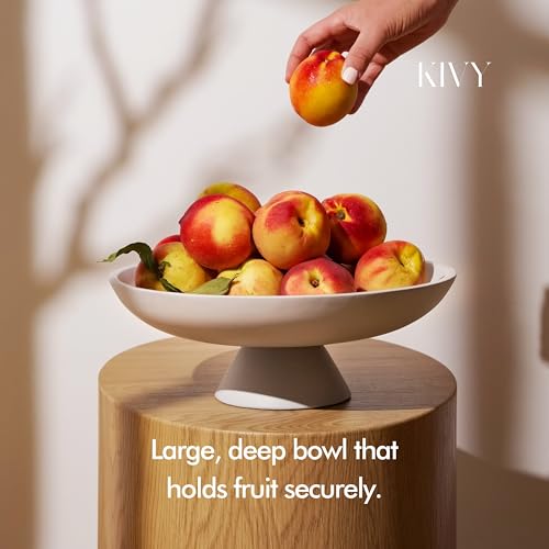 KIVY Concrete Fruit Bowl for Kitchen Counter - Large Decorative Bowl for Home Decor - Modern Fruit Basket for Entryway Table - Pedestal Bowl - Decorative Bowls for Home Decor - White Fruit Bowl Decor - color: Cream, style: Pedestal