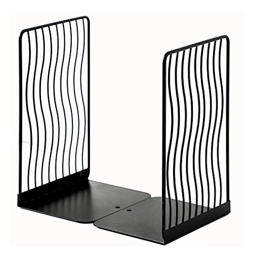 Minimalist Style Bookends Metal Adjustable Books Holder Stand Book Rack Desk Bookend - Curve, Black - color: Curve, Black