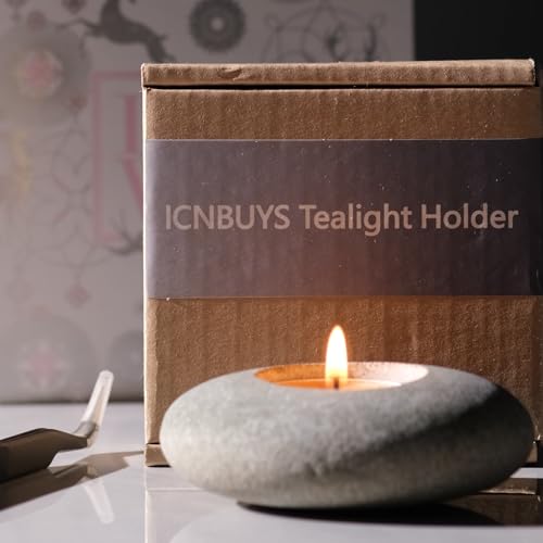 Handmade Pebble Tea Light Candle Holder 2 Pcs Handcrafted Tealight Holder for Zen Garden, Altar, Mantle, Desk, Table, Shelf