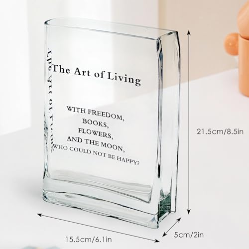 Aoderun Book Vase for Flowers Clear Glass Vase for Book Lovers Unique Flower Vase for Bookshelf Living Room Dining&Coffee Table Kitchen Office Home Decor