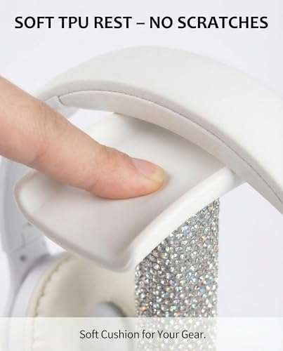 Silver Rhinestone Headphone Stand – Bling Crystal Headset Holder for Y2K Gaming Desk Setup – Sturdy Weighted Metal Base with Soft TPU Rest – Sparkly Luxury Gift for Women & Teen Girls (Silver) - color: Silver Sparkle