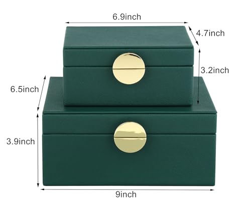 HofferRuffer Faux Leather Jewelry Boxes, Decorative Boxes Storage Accessory Organizer with Gold Hardware Decor, Classic Vegan Leather Set of 2 Pieces (Green) - color: Green