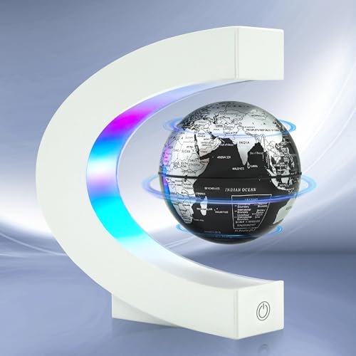 Flagest Magnetic Levitating Globe with LED Light, C Frame Floating World Globe Lamp, Cool Gadgets for Men Boys and Girls, Cool Stuff Tech Gifts for Office Bookshelf Home Desk Decor - color: White