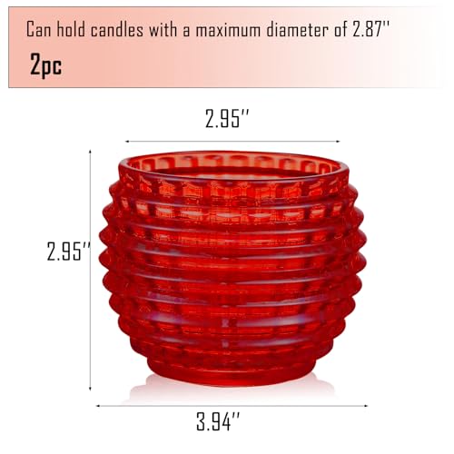 2 Pack Red Glass Votive Candle Holders for Home Decor Round Bubble Tea Light Holder for Valentine’s Day Table Centerpiece Wedding - color: Red